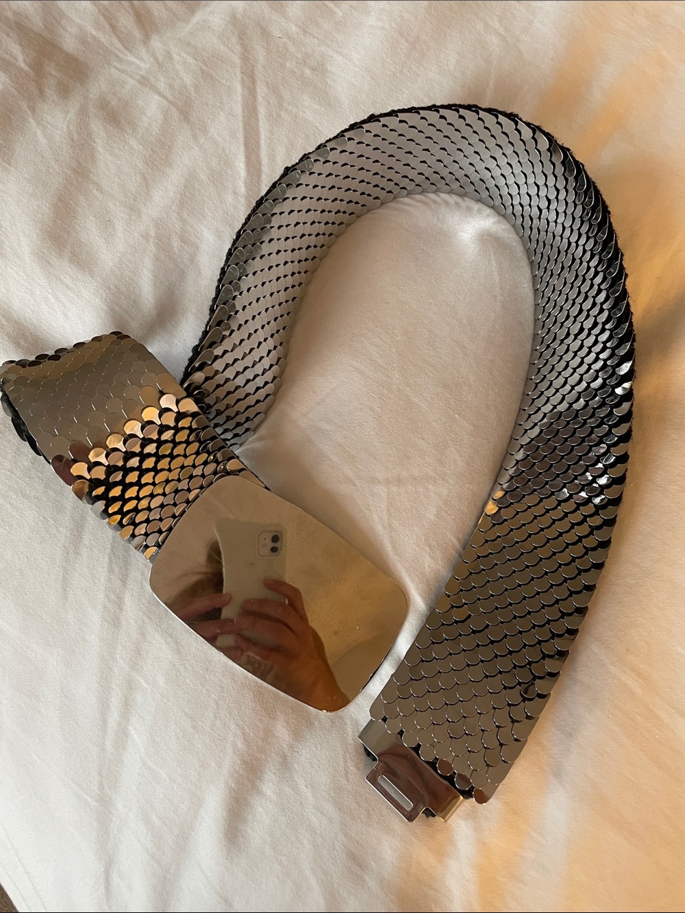 Vintage Wide Silver Mesh Stretch Belt
